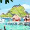 Bora Bora Lagoon Resort - Oil Paintings - By Nataly Jolibois, Impressionist Painting Artist