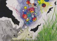 Rhinos And Bubbles - Add New Artwork Medium Drawings - By Tara Lewis, Inspiration Drawing Artist