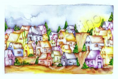 Green - Chevron Village I - Watercolor