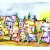 Chevron Village I - Watercolor Paintings - By Janis Artino, Fantasy Painting Artist