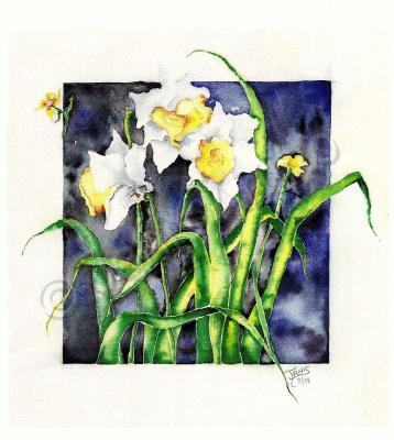 Green - Daffodils I - Watercolor