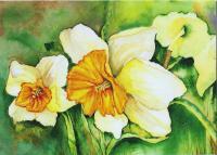 Green - Daffodils - Watercolor Print
