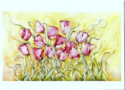 Green - Dancing Tulips - Watercolor Print