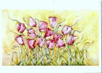 Green - Dancing Tulips - Watercolor Print