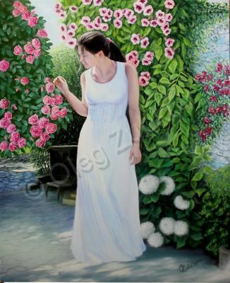 Figurative Painting - Walk In The Garden - Oil On Canvas