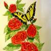 Butterfly And Rose - Colored Pencil Water Color Mixed Media - By Robert Nowlin, Graphic Illustration Mixed Media Artist