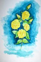 Yellow Roses - Watercolor Paintings - By Robert Nowlin, Impressionism Painting Artist
