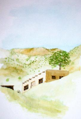 Landscape - Santa Fe Adobe - Watercolor