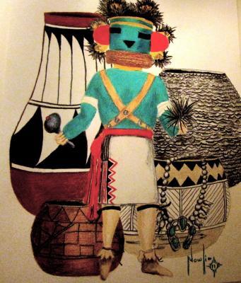 Still Life - Kachina And Pottery - Colored Pencil