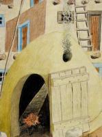 Pueblo And Oven - Colored Pencil Drawings - By Robert Nowlin, Realism Drawing Artist