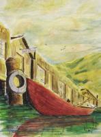 Sea Scapes - Red Boat - Watercolor