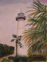 Biloxi Lighthouse - Watercolor Paintings - By Erika Kohutovic, Realism Painting Artist