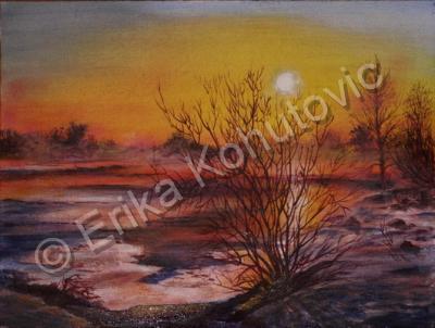 Landscapes - Winter Sunset - Acrylics