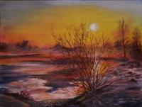 Winter Sunset - Acrylics Paintings - By Erika Kohutovic, Landscape Painting Artist