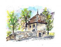 Banska Bystrica - Bakers Bastion - Watercolor Paintings - By Erika Kohutovic, Landscape Painting Artist