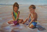 Portraits - Little Buddies At The Beach - Oil On Canvas