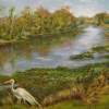 Egret At Blanchard Park - Oil On Canvas Panel Paintings - By Rosamalia Bujase, Impressionism Painting Artist