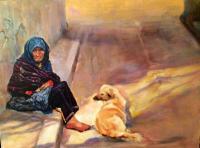 Indian Beggar - Oil On Canvas Paintings - By Rosamalia Bujase, Impressionism Painting Artist