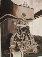 Uncole Loren On The Tashmoo 1936 - Oils Paintings - By Craig Cantrell, Oil In Sepia Painting Artist