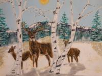 Moring Deer - Acyclic Paintings - By Craig Cantrell, Animala In Nature Painting Artist