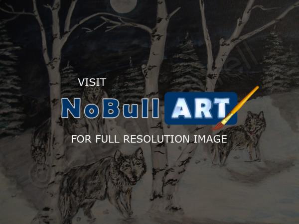 Nature - Wolfs In The Moon Light - Mixed Medium