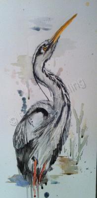 Fine Feathered Friends - Grey Heron - Watercolour