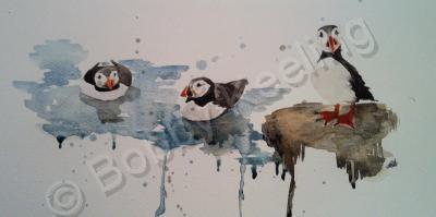 Fine Feathered Friends - Puffin Party - Watercolour