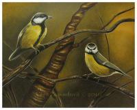 Titmice - Acrylic Paintings - By Vera Zowadova, Realism Painting Artist