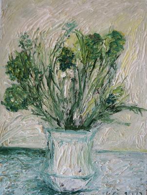 In The Kitchen - Withered Bouquet Of Flowers - Oil On Canvas