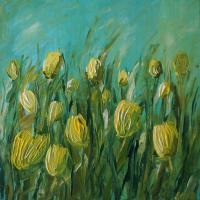 Yellow Tulips - Acrylic On Canvas Paintings - By Kristina Cesonyte, Impressionism Painting Artist