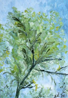 Nature - A Branch With Leaves - Oil On Canvas