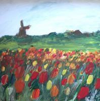 Tulip Fields - Acrylic On Canvas Paintings - By Kristina Cesonyte, Impressionism Painting Artist