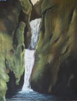 Giants Waterfall - Wax Pastel Drawings - By Luisfnogueira Nogueira, Realism Drawing Artist