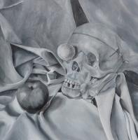 An Apple A Day Keeps The Doctor Away - Acrylic Paint Paintings - By Zoe Cappello, Black And White Painting Artist
