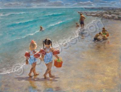 Paintings - Playtime At The Beach - Pastel