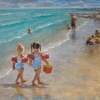 Playtime At The Beach - Pastel Paintings - By Tom Jackson, Realism Painting Artist