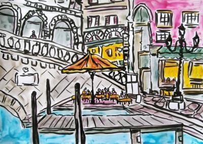 Dip Pen And Ink Wash - Coffee At The Rialto - Ink