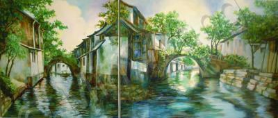 Impressions - Village Canals - Oil On Canvas