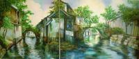 Village Canals - Oil On Canvas Paintings - By Min W, Impressionism Painting Artist