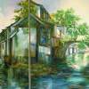 Village Canals - Oil On Canvas Paintings - By Min W, Impressionism Painting Artist