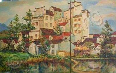 Landscape - Village Hotel - Oil On Canvas