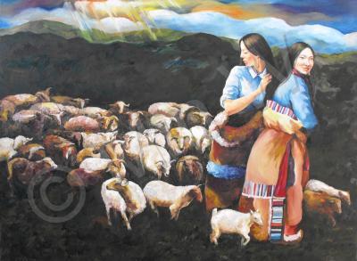 Impressions - Shepards Of Lambs - Oil On Canvas