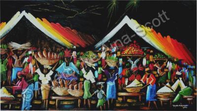 Acrylic Paintings - Oja Ale - Night Market - Acrylic