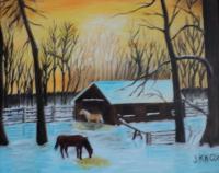 Horse Farm - Oil On Canvas Paintings - By Joanne Knox, Originals Painting Artist
