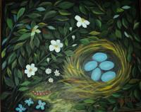 Bird Nest - Oil On Canvas Paintings - By Joanne Knox, Originals Painting Artist