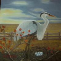 Blue Harron - Oil On Canvas Paintings - By Joanne Knox, Originals Painting Artist