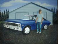 Neil And His Car - Oil On Canvas Paintings - By Joanne Knox, Originals Painting Artist