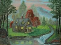 Vacation Cabin - Oil On Canvas Paintings - By Joanne Knox, Originals Painting Artist