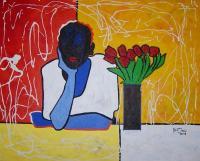 Flowers For Me 3 - Acrylic Paintings - By Ken Joslin, Figurative Abstract Painting Artist
