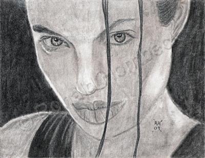 Charcoal - Angelina Jolie - Hand Drawn